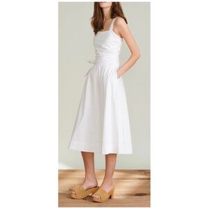 VERONICA BEARD White Positano Ruched Cotton-Blend Poplin Midi Dress Size 2 / XS
